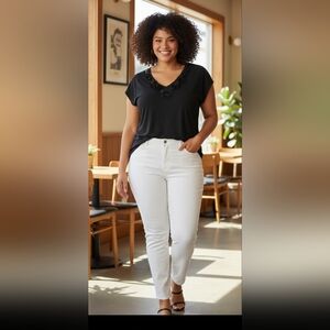 CHARTER Club black v-neck top with fabric flowers size 3X Like new